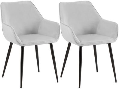 2er Set Esszimmerstuhl Luena Samt, hellgrau