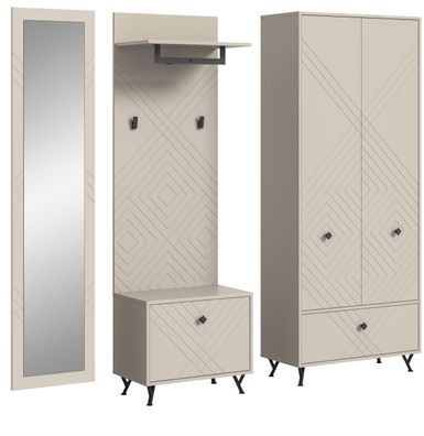 Xonox Garderobenwand Notes Sandbeige 4-teilig großer Spiegel