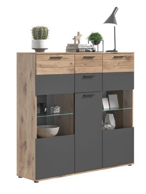 Highboard in Nox Oak Nachbildung und Basalt grau Nachbildung