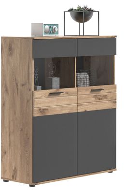 Vitrine in Nox Oak Nachbildung und Basalt grau Nachbildung