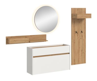 Garderobenkombination inkl. Beleuchtung in weiß Nachbildung und Artisan Oak Nac