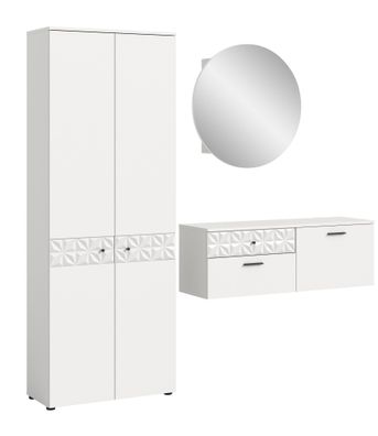 Garderobenkombination (B/H/T 195x192x34 cm) in weiß NB und Hochglanz absetzungen