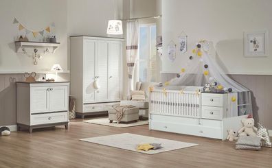 Almila Babyzimmer Set 4-teilig Mia mit mitwachsendem Babybett