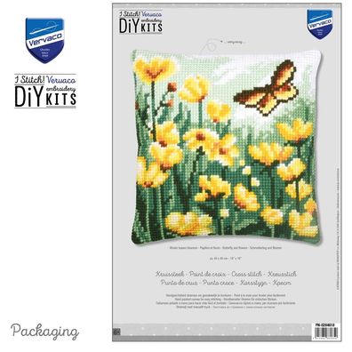 Kreuzstich-Kissen-Set Schmetterling und Blumen - Stickbild vorgezeichnet