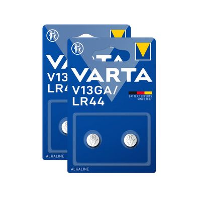 2x 2er Blister V13GA VARTA Knopfzelle Batterie LR44 AG13 13GA V76PX SR44 V 13 GA