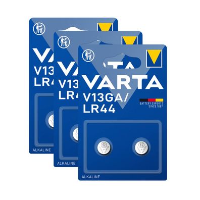 3x 2er Blister V13GA VARTA Knopfzelle Batterie LR44 AG13 13GA V76PX SR44 V 13 GA