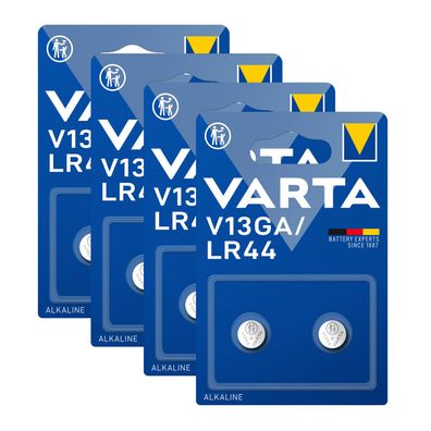 4x 2er Blister V13GA VARTA Knopfzelle Batterie LR44 AG13 13GA V76PX SR44 V 13 GA