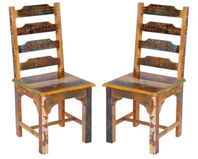 Esszimmerstuhl 2er-Set 'Hawkins' recyceltes Altholz mehrfarbig lackiert