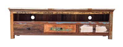 TV Board 170x50cm 'Hawkins' recyceltes Altholz mehrfarbig lackiert 3 Schubkästen