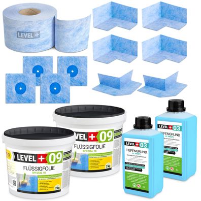DichtSet Flussigfolie Badabdichtung Balkonabdichtung Dusche Spezial 14kg LEVEL+ SET67