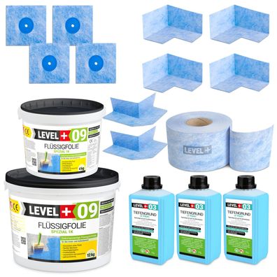 Dicht-Set Spezial Flüssigfolie 16kg Abdichtung Balkon Dusche Innen Außen LEVEL+ SET68