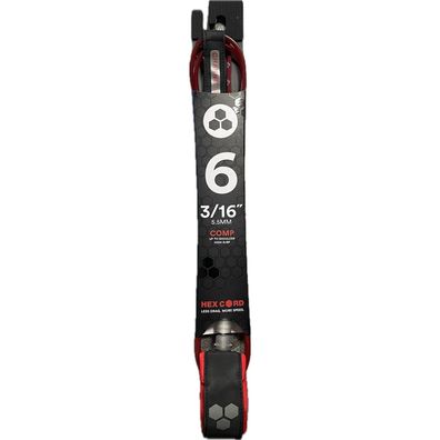 Channel Islands Hex Cord Comp Leash Black/Red 3/16 5.5mm