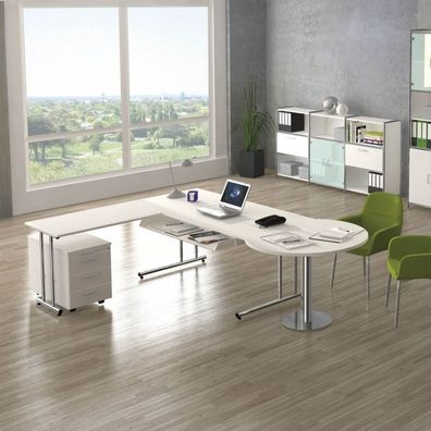 Winkel-Schreibtisch Sevilla 180x180 x68-82cm mit Besprechungstisch