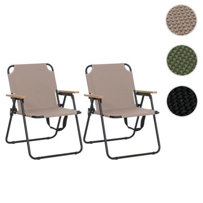 2er-Set Campingstuhl HWC-Q43, Balkonstuhl klappbar Outdoor Bambus Stoff/Textil