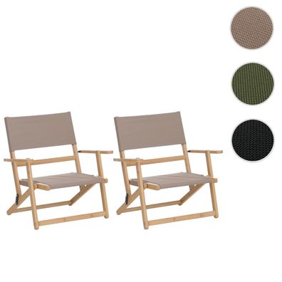 2er-Set Bambus Campingstuhl HWC-Q42, Gartenstuhl klappbar Outdoor Stoff/Textil