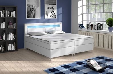 Bett, Boxspringbett MILANO I -TYP 3 Topper, H3, Doppelbett, LED-Beleuchtung