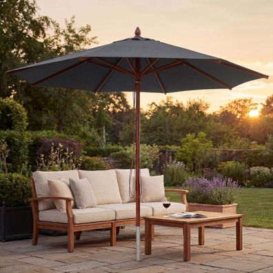 Gastronomie Holz-Sonnenschirm HWC-C57b, Polyester/Holz, rund Ø4m Seilzug stoßsicher