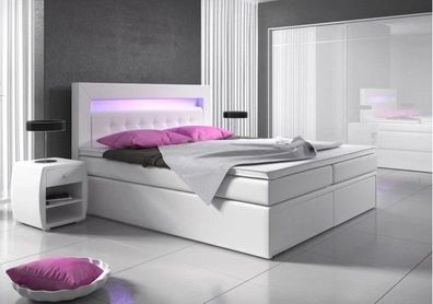 Bett, Boxspringbett MILANO II - TYP 3, Topper, H3, Doppelbett, LED-Beleuchtung