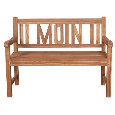 deVries "WOODIE" MOIN Gartenbank aus Teakholz mit Rückenlehne Gravur 120x60x89 cm