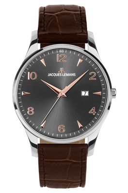 Jacques Lemans Herrenuhr Quarz London Dunkelbraun/Anthrazit 1-2215D