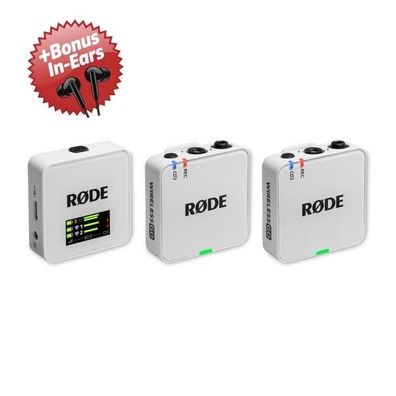 Rode Mikrofon-Funksystem Wireless GO Gen 3 Weiss + Bonus In-Ear Kopfhörer