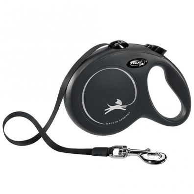 FLEXI Rollleine New Classic Gurt - 5m, bis 50kg - Schwarz