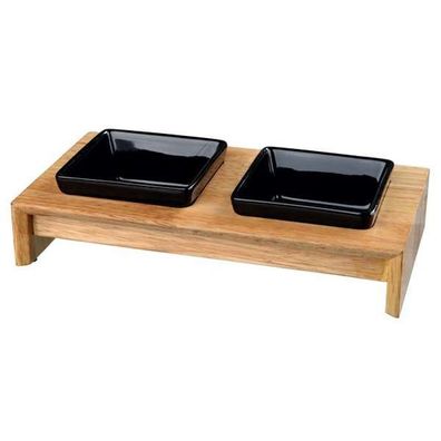 2er Napf Set Keramik Holz rutschfest schwarz