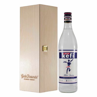 Kefi Ouzo Blue Series mit Geschenk-Holzkiste