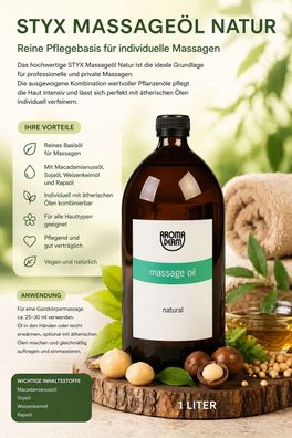 STYX Massageöl Natur 1L - Reine Pflegebasis für individuelle Massagen