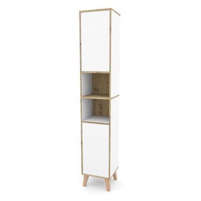 Badschrank MORENA mit 2 Türen und 2 offenen Fächern, Weiß/Eiche