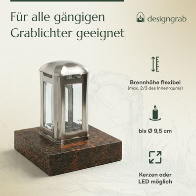 Grablampe Venezia aus Edelstahl, silberfarben, 13×13×24 cm – rostfrei & wetterfest