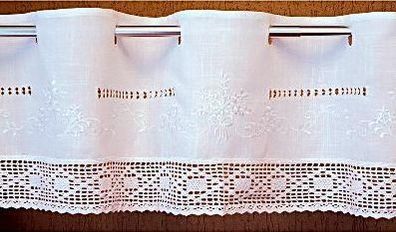 Landhaus Gardine Häkelspitze Weiß Bestickt Scheibengardine Spitze