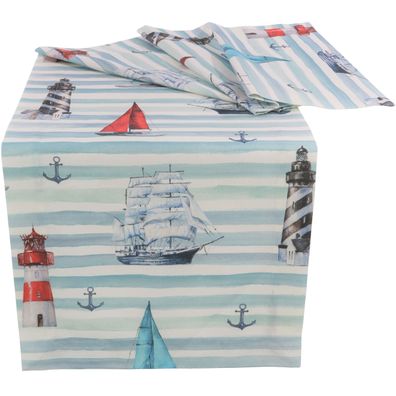 Tischläufer Maritim 40x160 Sandner Leuchtturm Baumwolle Tischdecke Tischdekoration An