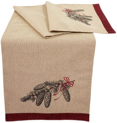 Tischläufer Weihnachten Tischdecke Tischwäsche Tannenzweige Glitzerstein Rot