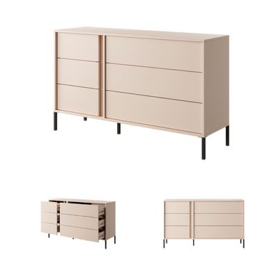 Kommode DASTO 6S Beige - modernes Wohnmöbel mit 6 Schubladen und offenen Fächern