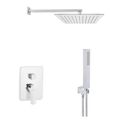 Komplettes Duschsystem VERSO Unterputz Armatur Wasserhahn mit Kopfbrause in Silber