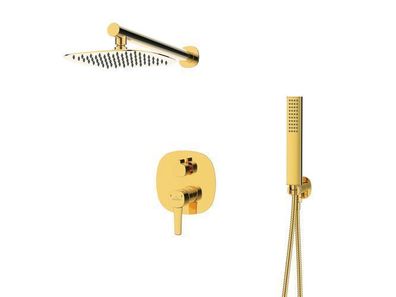 Komplettes Duschsystem Glamour Unterputz Armatur Wasserhahn mit Kopfbrause in Gold