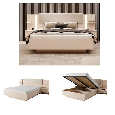 Polsterbett DASTO in Beige - modernes Bett mit Kopfteil, ohne Matratze