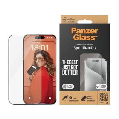 Displayschutz (transparent/schwarz, iPhone 15 Pro, EasyAligner)