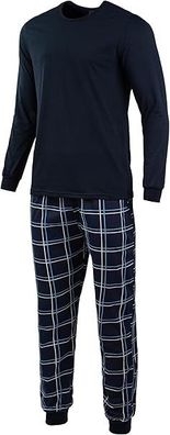 Herren Schlafanzug Baumwolle Pyjama Lange Hose Langarm Zweiteilig Set Hausanzug