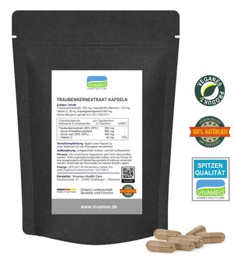 Vivameo ® OPC Traubenkernextrakt 95% + Vitamin C Kapseln à 640 mg mit Zertifikat