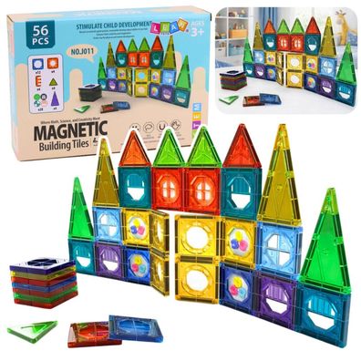 Set aus magnetischen Bausteinen, 3D-Fenster, farbige Paneele, 56-teilig