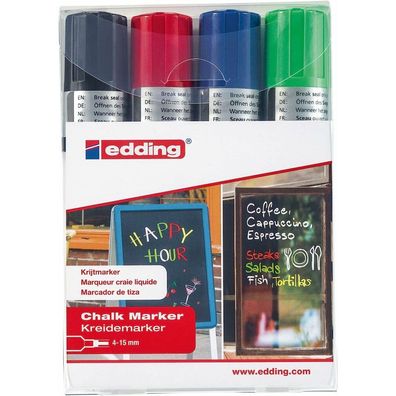 Edding Kreidemarker 4090 Breit 4-15mm 4er-Etui (schwarz, ot, lau, rün)