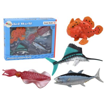 Leantoys Zestaw Figurek Zwierz?ta Morskie Ocean Ryby Ka?amarnica 4 Sztuki
