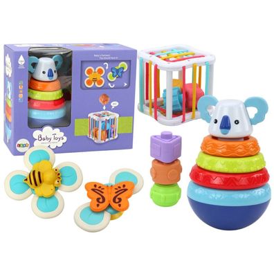 Leantoys Sensorisches Spielzeug-Set Koala-Turm Lernwürfel-Spinner