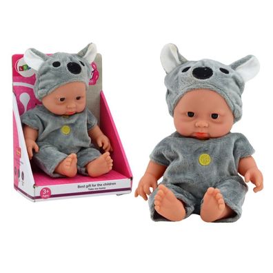 Leantoys Kleine Babypuppe, graue Kleidung, Koalamütze