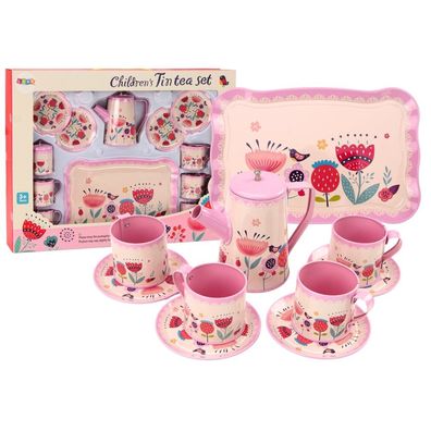 Leantoys Kaffee-Tee-Set Tassen Wasserkocher Tablett Pink Cafe 12-tlg