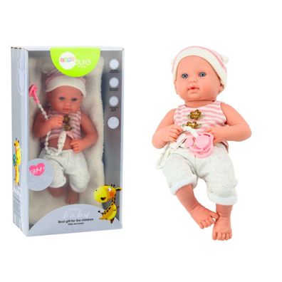 Leantoys Lalka Bobas w Bia?o-Ró?owym Ubranku Czapeczka Smoczek Ko?derka