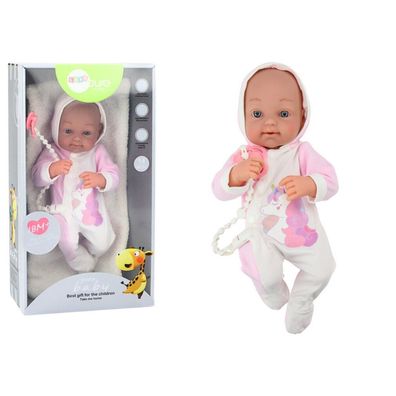 Leantoys Lalka Bobas Ze Smoczkiem Body Jednoro?ec Ró?owy Kocyk Akcesoria 35 cm