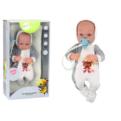 Leantoys Lalka Bobas Ze Smoczkiem Kocyk Body Akcesoria Zestaw 35 cm